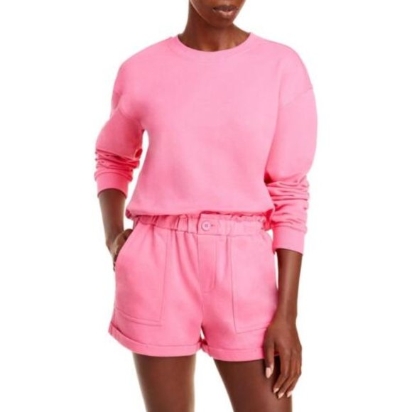 Set:NEW by BLANKNYC  Womens Pink Rib Trim Crewneck Sweater Sweatshirt and shorts - Picture 1 of 2